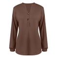 thumbnail image 4 of PNTUTB Women's Solid Color Textured V-Neck Long Sleeve Button-Front Pullover Casual Oversized Top&Flash Picks, 4 of 5