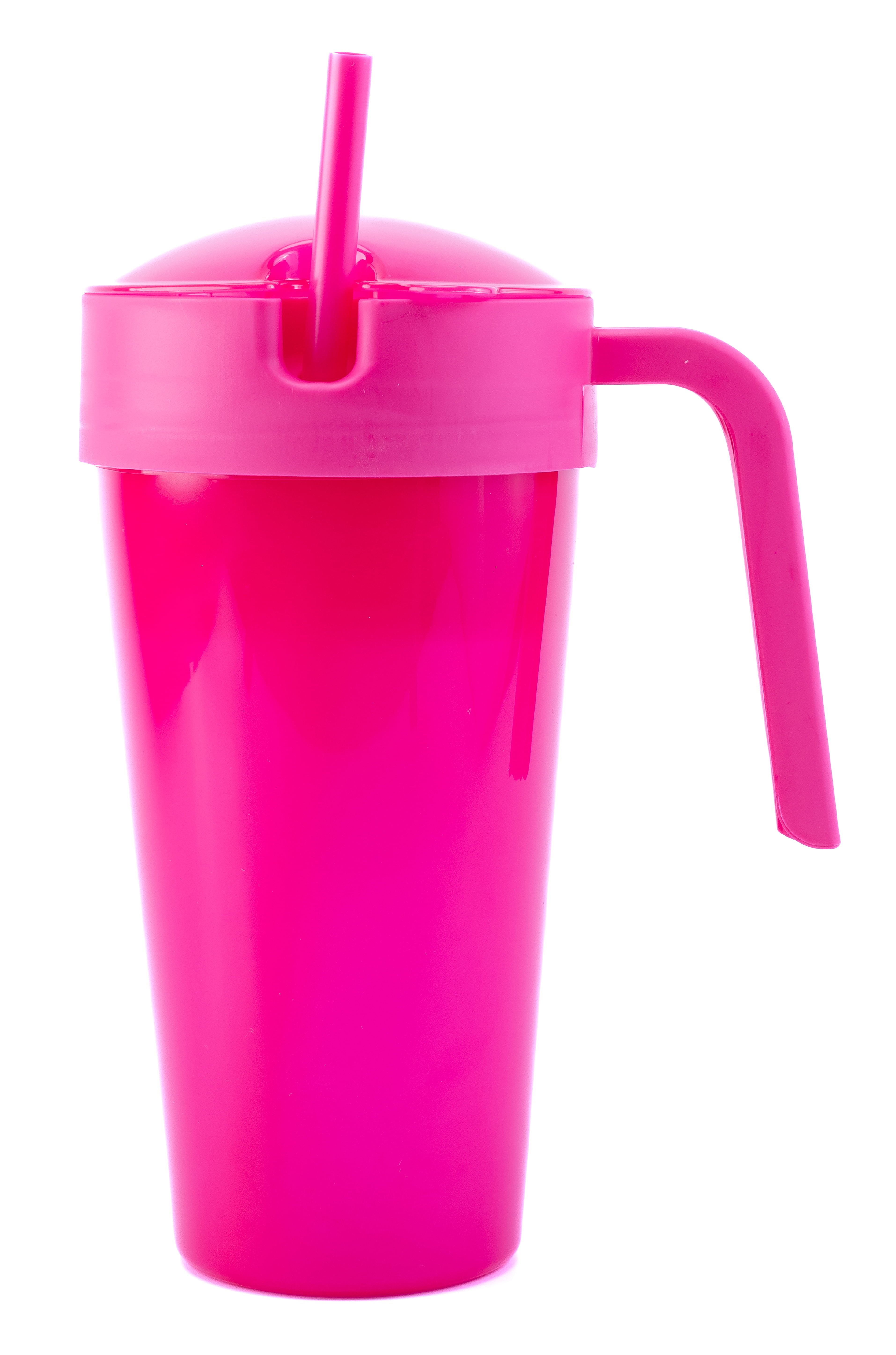 Mainstays 24 oz Plastic Snack Tumbler with Straw, Pink, Color Changing, Includes Snack Compartment with Lid