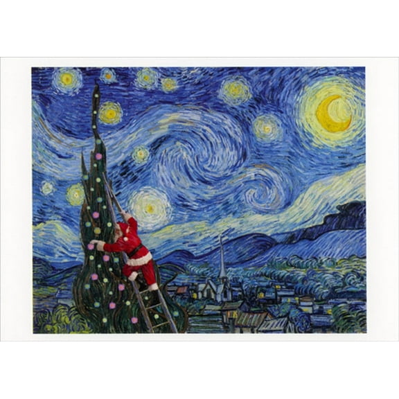 Palm Press Santa Impressionist Painting : The Starry Night Box of 10 Christmas Cards