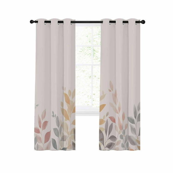Watercolor Leaves Blackout Curtains 63 Inches Long for Bedroom, Botanical Eucalyptus Leaves Plant Thermal Insulated Room Darkening Black Out Window Curtain Panels Grommet Drapes for Living Room
