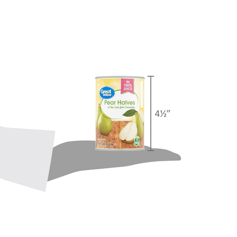 Great Value Pear Halves in 100% Juice, 15 oz Gluten-Free Fruit