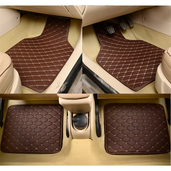 Acaige 4pcs Coffee Color PU Leather Auto Car Floor Mats Front Rear Liner Weather Set