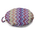 thumbnail image 1 of Chevron Round Floor Cushion with Handle, Chevron from Small Strikes Horizontal Stripes in Contemporary Design, Decorative Pillow for Living Room & Dorms, 18" Round, Purple Khaki Blue, by Ambesonne, 1 of 4