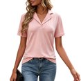 thumbnail image 2 of vigerkar Women's Polo Shirts Lapel Collar V Neck Short Sleeve Blouse Dressy Casual Tunic Tops (Pink, L), 2 of 7