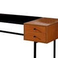 thumbnail image 3 of 2 Drawer Desk with Wooden Table Top and Metal Frame, Black and Brown - Saltoro Sherpi, 3 of 5