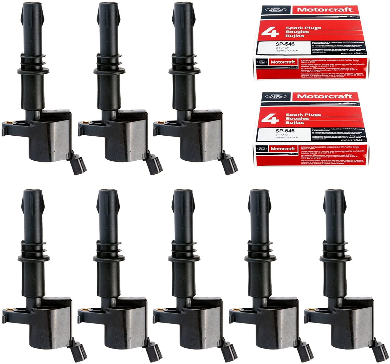 MAS Ignition Coils DG511 with Motorcraft SP515 SP546 Spark Plugs for Ford  Lincoln Mercury V8 V10 4.6l 5.4l 6.8l Compatible with 3L3E12A366CA 5C1584  C1541 FD-508 UF-537 DQ50101D (set of 8)