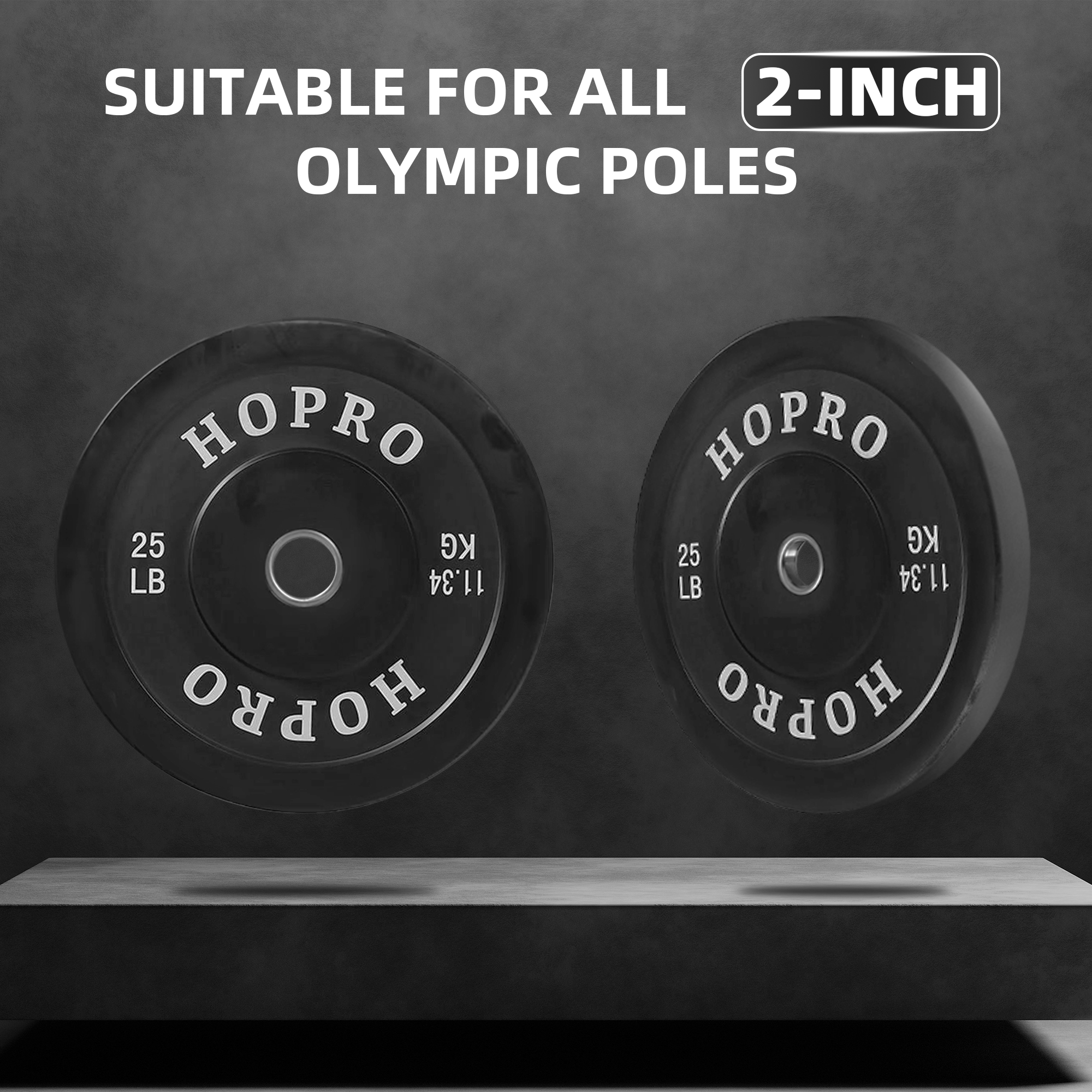 BalanceFrom HOPRO Olympic Bumper Plate Weight Plate with Steel Hub, Black, 25 lbs, Single