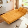 thumbnail image 4 of Aukfa 79" Teddy Fleece Convertible Futon Sofa Bed, 3-Position Adjustable Armrests, 2 Pillows, Yellow, 4 of 10