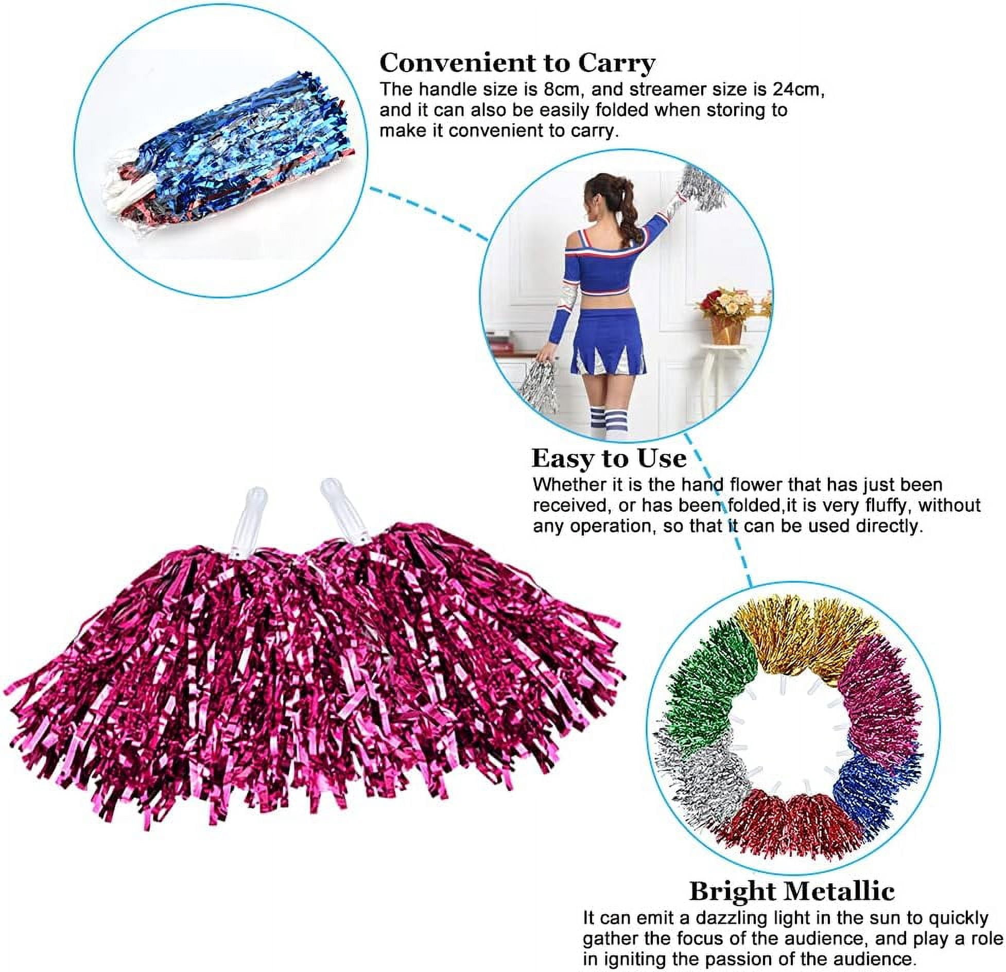 LINLIN 12 Pcs Cheerleading Pom Poms Plastic Cheerleader Pompoms Premium Metallic Pom Poms Set Cheering Hand Flowers Handle Dance Pom Poms Cheering Squad Pompoms for Football Basketball Cheers