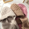thumbnail image 6 of Mosey Ladies Winter Hat Knitted Thick Solid Color Double-layered Windproof Warm Soft Ear Protection Elastic Anti-slip Beanie Scarf Combo Women Cap, 6 of 7