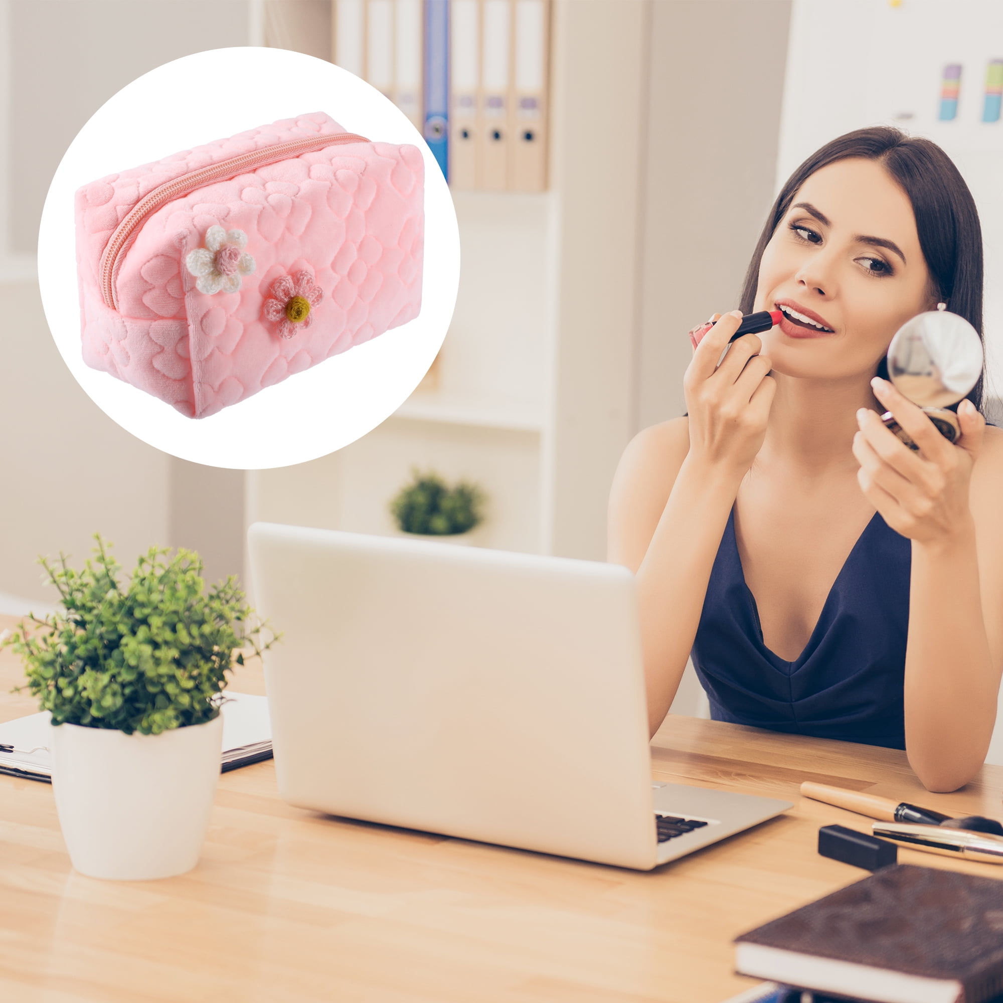 Unique Bargains 1Pcs Travel Makeup Organizer Bag Cosmetics Storage Bag Portable Pink