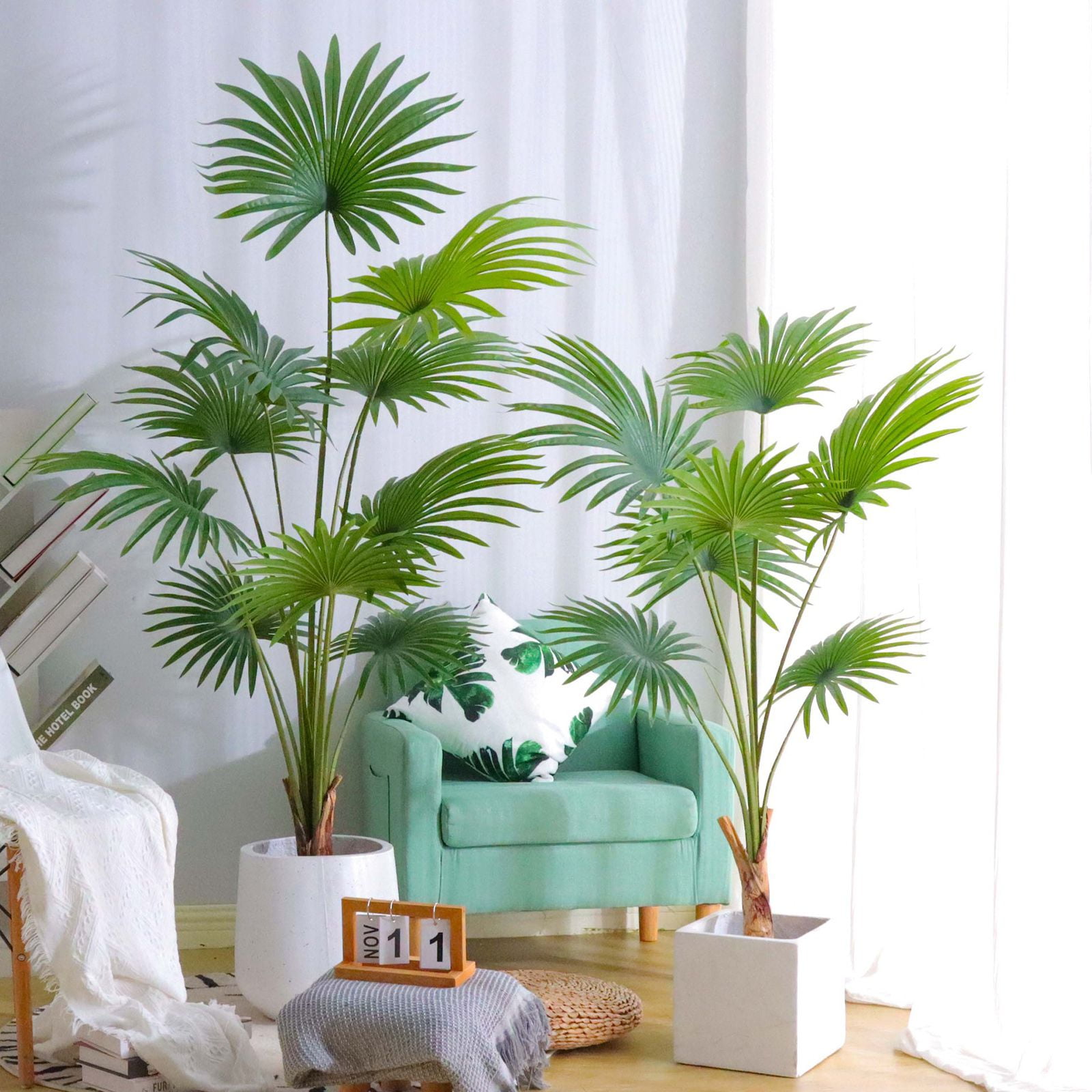 Artificial Areca Palm Tree Faux Plants 30 inch Artificial Plants Faux Fake Palm Tree Large Areca Palm Plants Tropical Leaf Greenery Family Office Indoor Outside Decor (Flowerpot not included) A5(84CM)