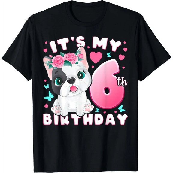 6Th Birthday, Girl 6 Year, Dog, Puppy, Number 6 T-Shirt Unisex S-5XL Hot Trending Shirt, Vintage Birthday Gift