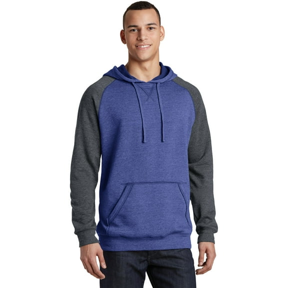 District Young Mens Lightweight Fleece Raglan Hoodie-3XL (Heathered Deep Royal/ Heathered Charcoal)