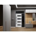 thumbnail image 5 of Front Exterior Prehung Steel Door / Ronex 0131 Black Enamel / Side and Top Exterior Window Sidelite / Stainless Inserts Entry Metal Modern Painted W36+12" x H80+16" Left hand Inswing, 5 of 5