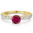 thumbnail image 3 of Gem Stone King 14K Yellow Gold Red Created Ruby and Lab Grown Diamond Engagement Ring for Women | 1.65 Cttw | Round 6MM | Gemstone July Birthstone | Size 6, 3 of 6