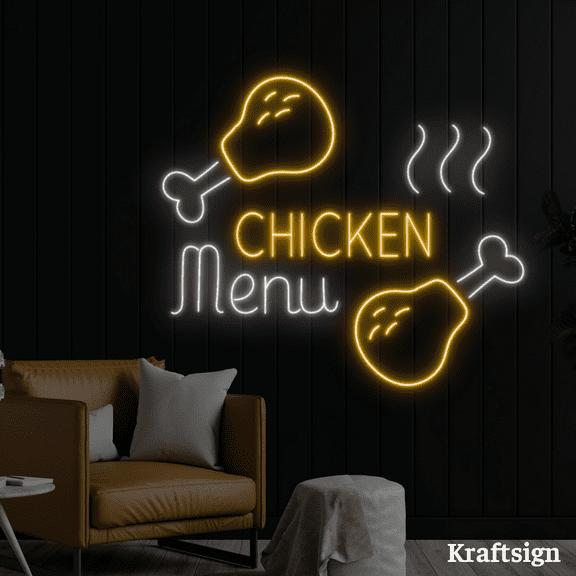 Craftnamesign Chicken Menu Neon Sign, Chicken LED Sign, Fast Food Decor