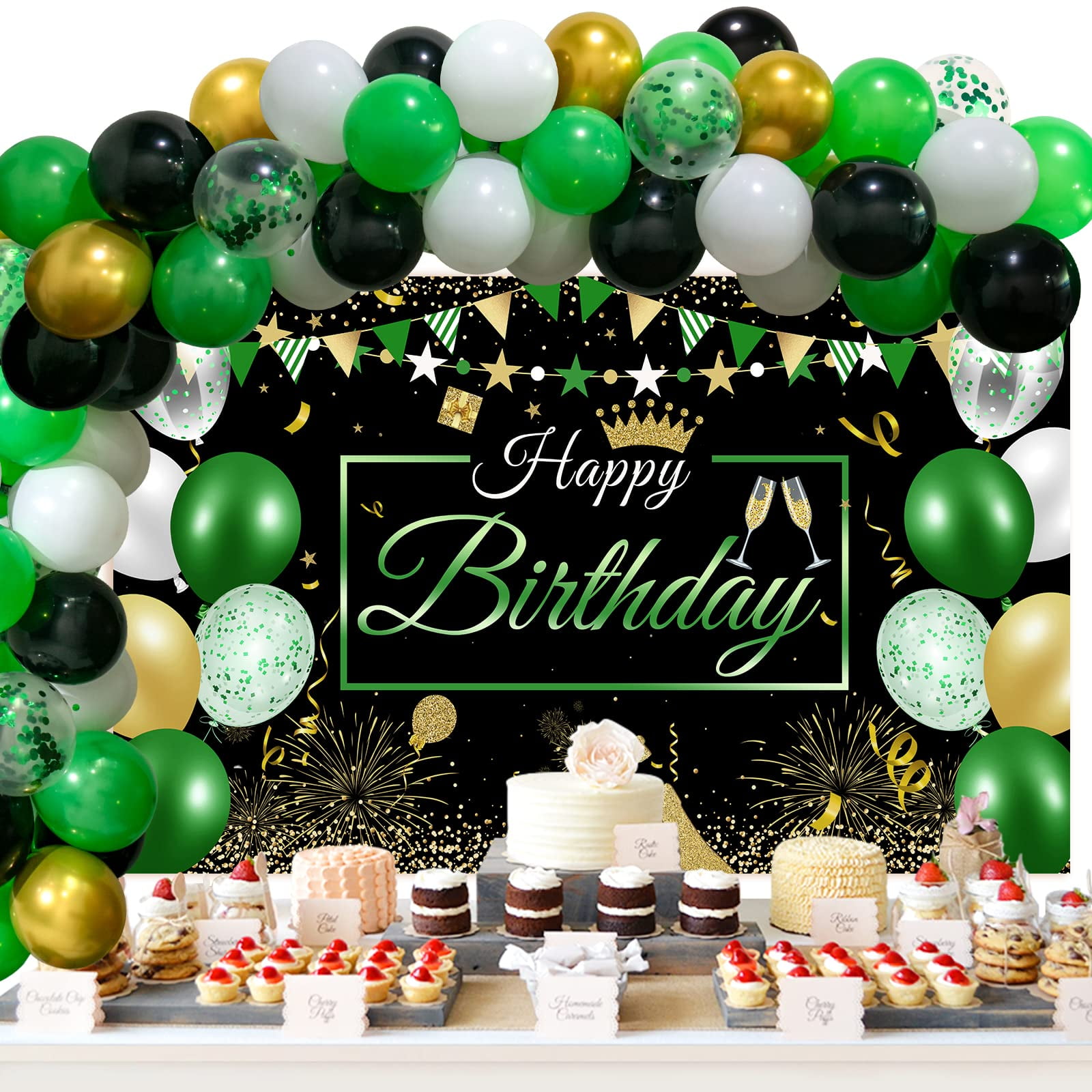 Birthday Party Decorations Backdrop 50 Pieces Balloon Garland Kit Happy Birthday  Backdrop Banner Party Decorations for Boys Girls Men Women Birthday Party  Supplies Decor(Green and Black) 