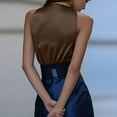 thumbnail image 4 of Womens Silk Satin Elegant Tank Tops V Neck Solid Color Sleeveless Work Blouses Summer Lightweight Dressy Casual Shirts New Brown XXL, 4 of 5