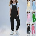 thumbnail image 7 of ZACPNCV Girls Overalls Kids Casual Sleeveless Jumpsuits Harem Pants Rompers with Pockets Green 13-14 Years, 7 of 7