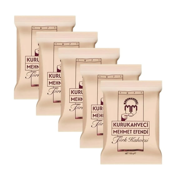 KURUKAHVECI MEHMET EFENDI Turkish Coffee, Arabica Beans, Roasted Ground,Rich Aroma, Fresh, Medium to Heavy-bodied, Original Taste Since 1871 (3.52 OZ / 100 Gr) Pack of 5