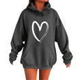 thumbnail image 2 of Women's Hoodies Fleece Sweatshirts Fall Long Sleeve Drawstring Pullover Comfy Heart Print Pullover Winter Loungewear, 2 of 4