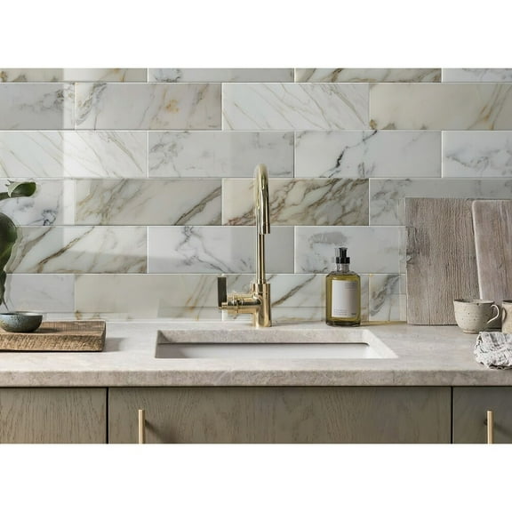 Apollo Tile   White 4-in. x 12-in. Polished Marble Subway Tile (5 Sq ft/case)