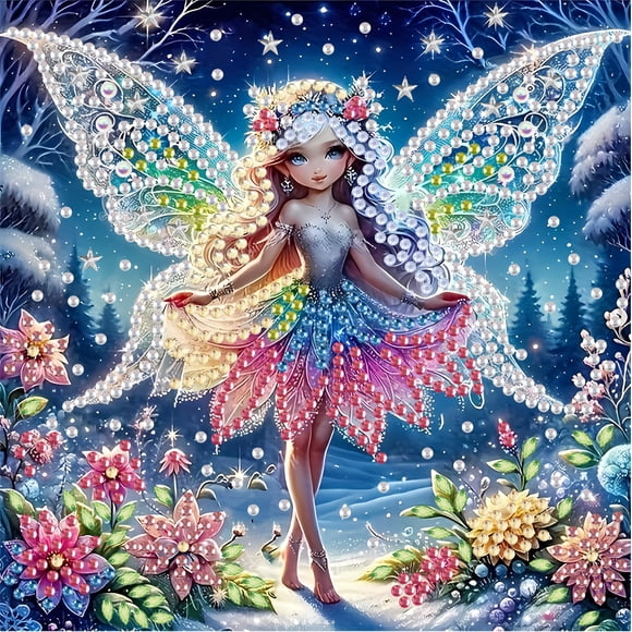 5D irregular diamond painting set, suitable for adults and beginners, colorful butterfly and fairy diamond painting set, home wall decoration, 8*8 inches, 20*20cm, frameless.,Multicolor