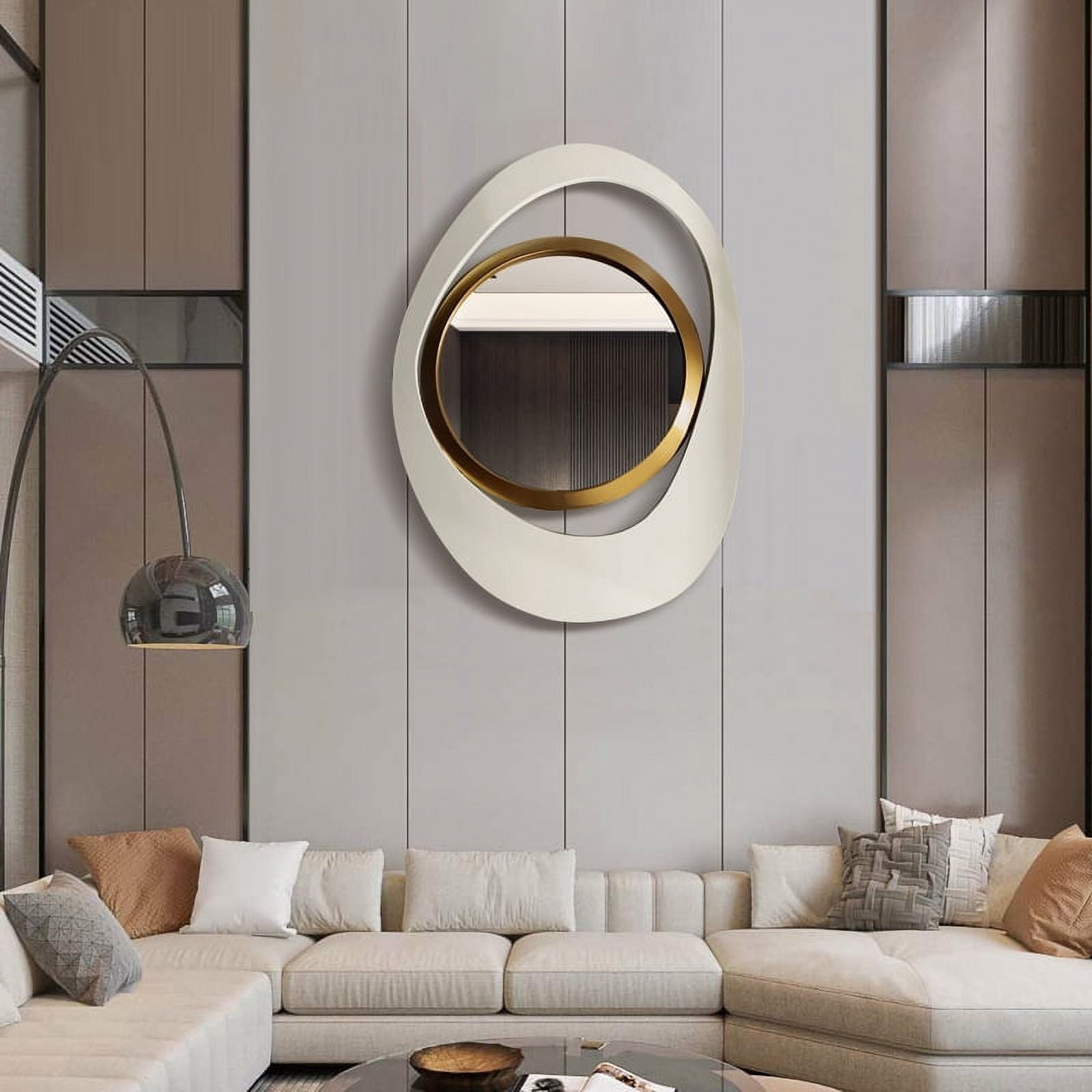 Homary Modern 23.6" Wall Mirror Decor Large White & Gold Abstract Geometry Wall Mirror Decor Living Room Bedroom