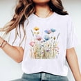 thumbnail image 2 of RKSTN T-Shirts Graphiques pour Femmes Mode Imprimé Floral Manches Courtes Col Rond T-shirt Cadeaux Fête des Mères Coupe Ample Décontractée Tops d'Été Polyvalents, 2 of 5