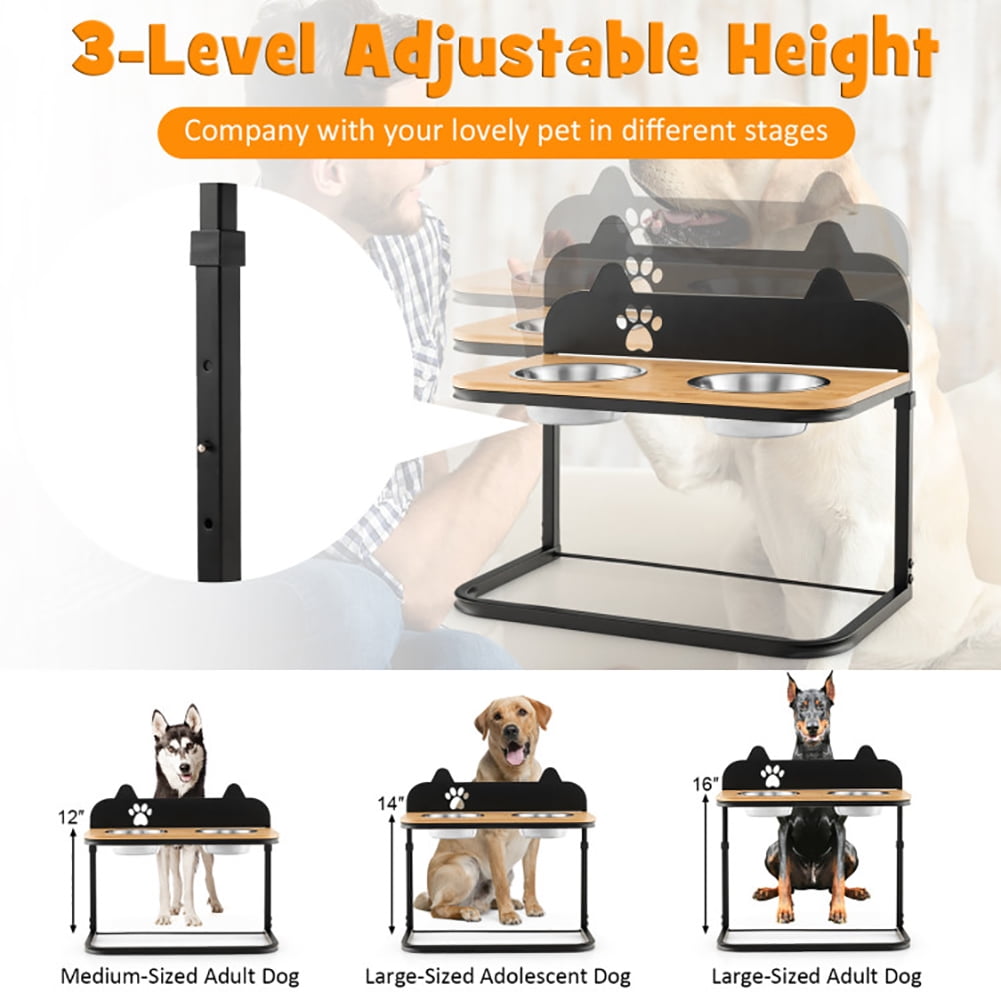 YYAo Elevated Dog Bowls Stand with 2 Stainless Steel Food & Water Bowls for Large Medium Small Dogs, Black