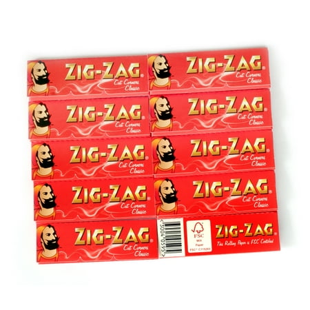 ZIG-ZAG Red Cut Corners rolling paper - 10 booklets x 60 = 600 (Best Tasting Rolling Papers)