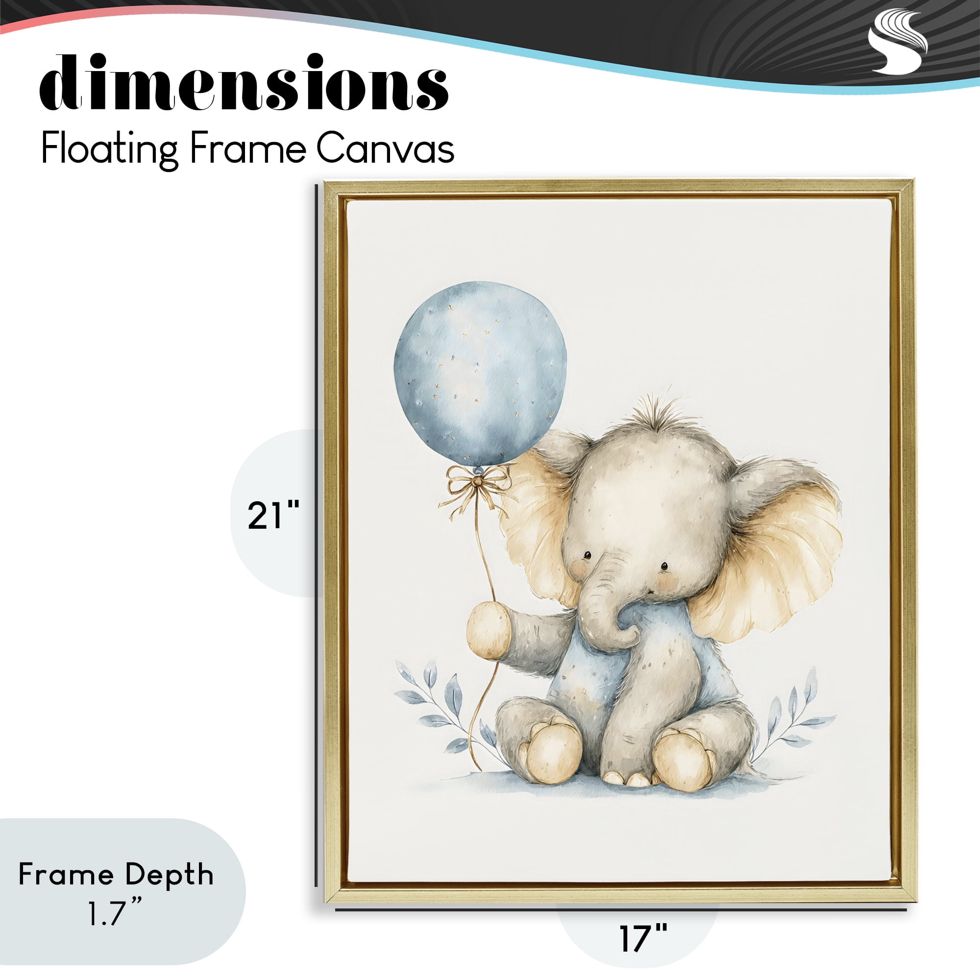 Stupell Industries Watercolor Nursery Elephant Gold Framed Floater Canvas Wall Art, design by LSR Design Studio