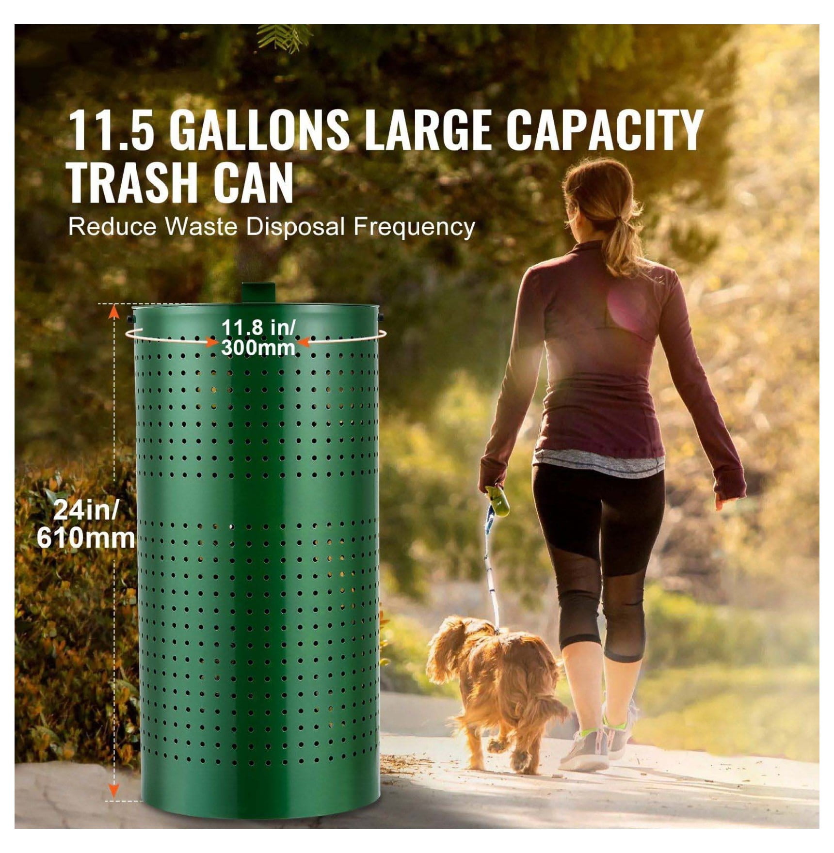 Dog Poop Trash Can 11.5 Gallons - Weatherproof Waste Bin with Lid & Bags - Pet Waste Station for Yard, Park, Commercial Use