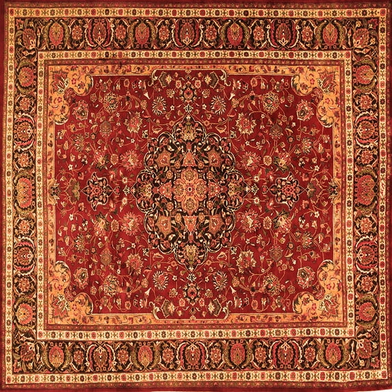 Ahgly Company Indoor Square Medallion Orange Traditional Area Rugs, 5' Square