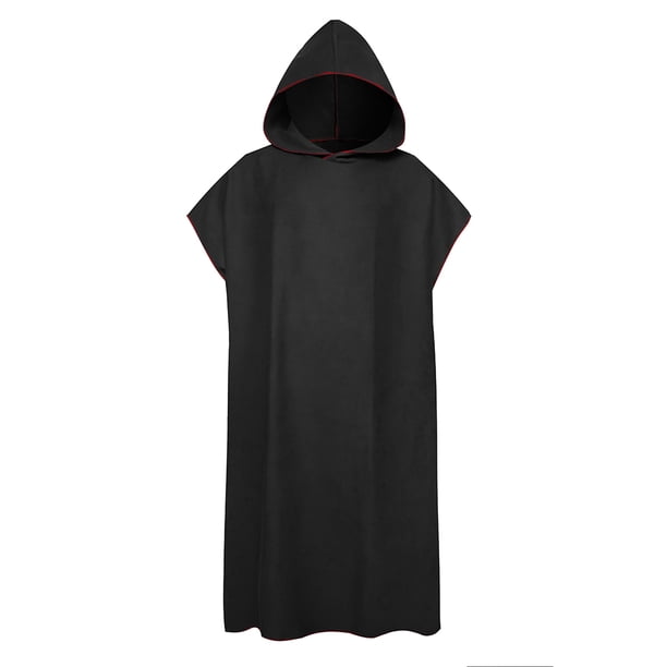 Qarigey Albornoz de repuesto de secado rápido a prueba de viento de manga corta para hombres y mujeres con capucha de Color sólido para playa Pijama Negro