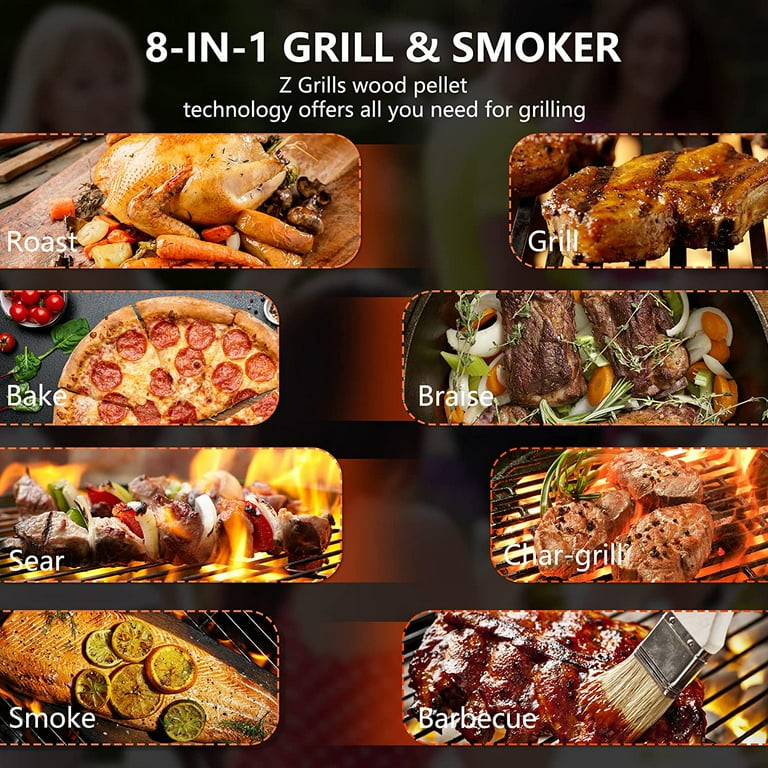 Z GRILLS Upgrade 550B Wood Pellet Grill Smoker 8 in 1 BBQ Smoker