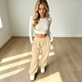 thumbnail image 6 of Women Petite Sweatpants Pull On Baggy No Drawstring Fleece Sweatpant Elastic Waist Casual Wide Leg Jogging Pants with Side Pockets, 6 of 7