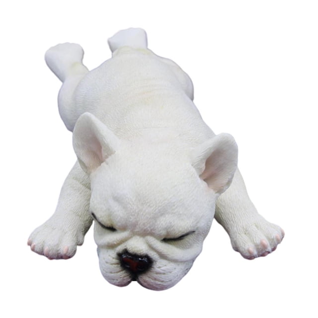Figura de juguete de bulldog, modelo de perro acostado y dormido, recompensas para el aula. Abajo Beige