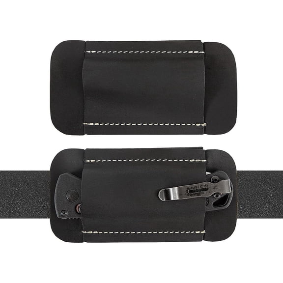 HNYG Leather Knife Sheath for Belt, Horizontal Carry Pocket Knife Holder, EDC Belt Pocket Organizer for Men, Knife Holster for Pocket Folding Knife, Black, 4.9" x 2.6"