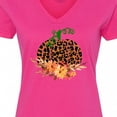 thumbnail image 4 of Inktastic Cheetah Print Pretty Pumpkin with Fall Leaves Women's V-Neck T-Shirt, 4 of 5