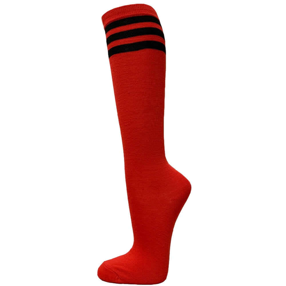 Red and Black old school Striped Knee High Socks