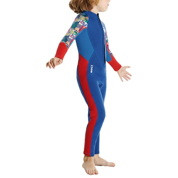 Traje de neopreno para niños, trajes húmedos, traje de ño de cuerpo completo, traje de buceo con cremallera frontal Azul