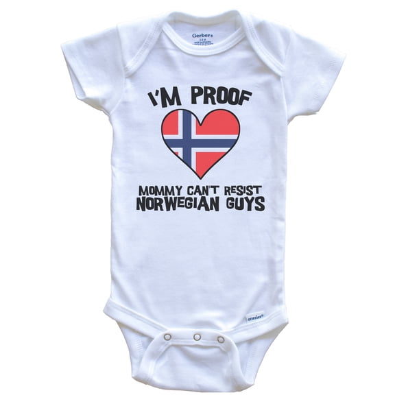 I'm Proof Mommy Can't Resist Norwegian Guys Norway Flag Heart Baby Bodysuit, 0-3 Months White