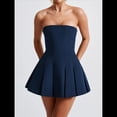 thumbnail image 4 of Vestido Corto Ajustado de Corte A Sin Mangas, Sexy, con Pliegues y Sin Tirantes para Mujer, Estilo Y2K Azul Marino L, 4 of 7