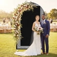 thumbnail image 2 of Black Geometric Arch Backdrop Cover, Spandex Fitted Wedding Arch Cover, Country Farm Traditional Chinese Tile Round Top Stand Covers for Birthday Ceremony Bridal Shower Party Decor 6.6x3.3 Ft, 2 of 9