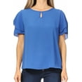 thumbnail image 5 of Women's Casual Solid Round Neck Blouse with Short Sleeves and Keyhole, 5 of 6