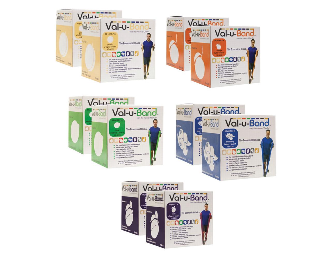 Val-u-Band exercise band, Twin-Pak (100 yard), 5 pc set (1 ea: peach through plum)