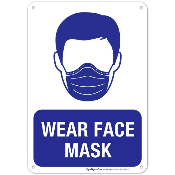 Please Wear Face Mask Sign, 10x7 Aluminum