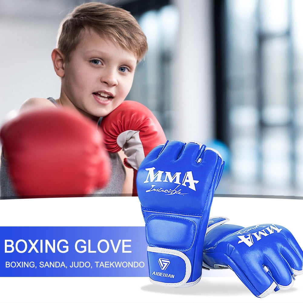 BLEEUS Half Finger Boxing Gloves Wearable Pu Breathable Sports Equipment Fitness Supplies (Blue M)